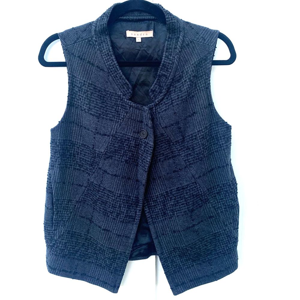 Sandro Wool Plaid Single Button Vest